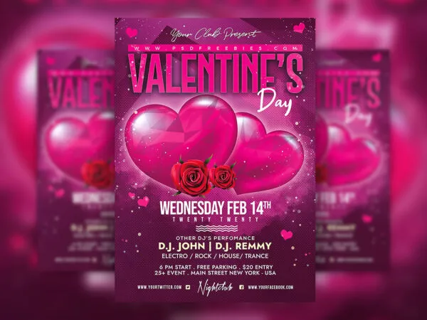 Modern Romantic Valentines Day Party Flyer Template 1