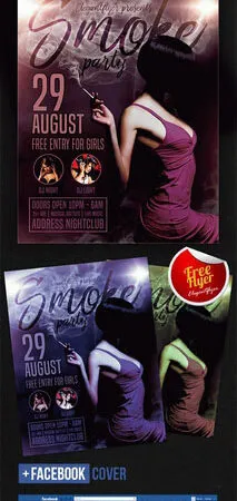 Modern Smoke Party Flyer and Facebook Cover Templates 1