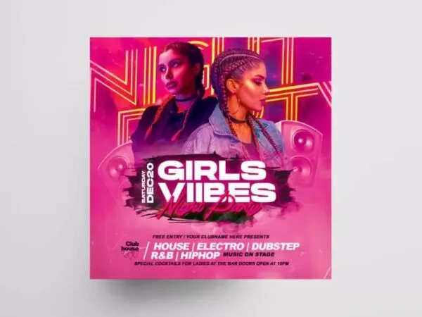 Modern Smokey Square Girls Vibe Party Flyer Template 1