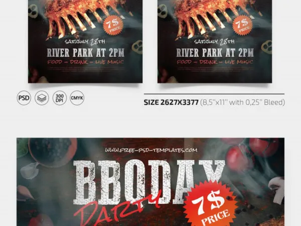Modern Smoky BBQ Flyer and Facebook Cover Template 1