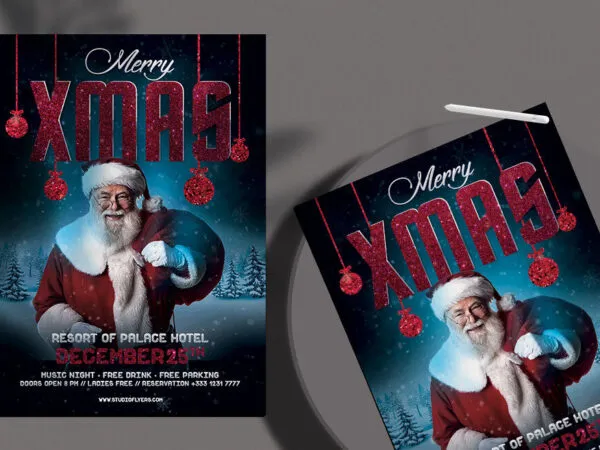 Modern Snowy Xmas Party Flyer Template 1