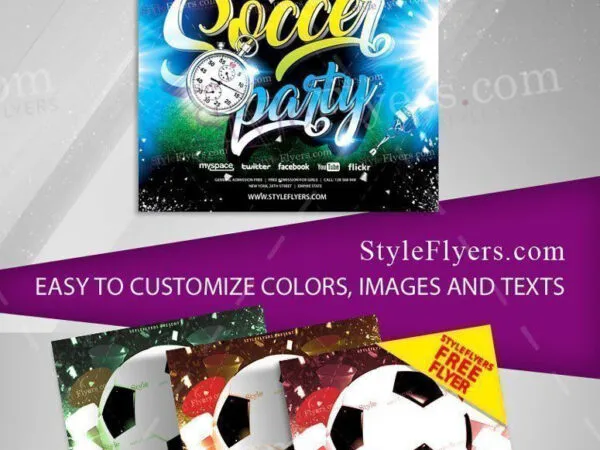 Modern Sparkly Soccer Party Flyer Template 1