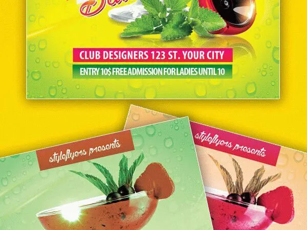 Modern Sparkly Yellow Cocktail Party Flyer Template 1