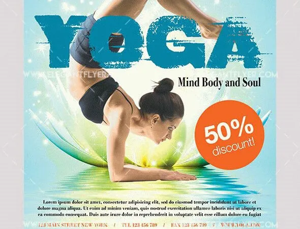 Modern Sparkly Yoga Lessons Flyer and Facebook Cover Template 1