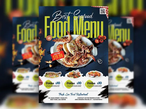 Modern Splash Seafood Restaurant Flyer Template 1