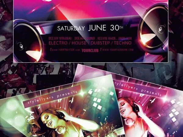 Modern Splash Sparkly DJ Party Flyer Template 1