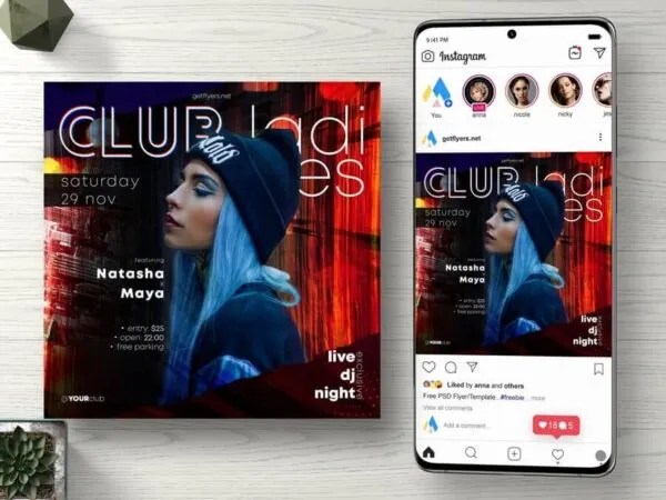 Modern Square Ladies Night Flyer Instagram Template 1