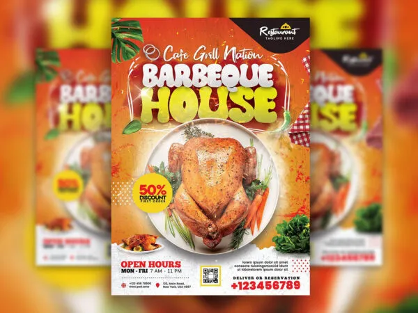 Modern Steamy BBQ House Flyer Template 1