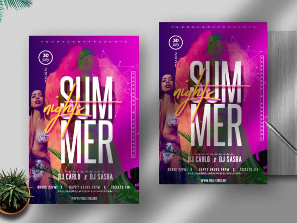 Modern Summer Night Party Flyer Template 1