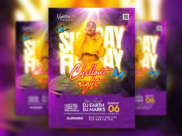 Modern Sunday Fun Day Party Flyer Template 1