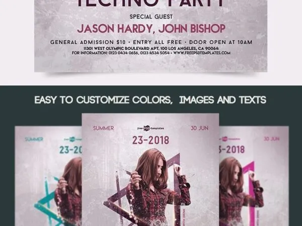 Modern Techno Party Flyer Template 1