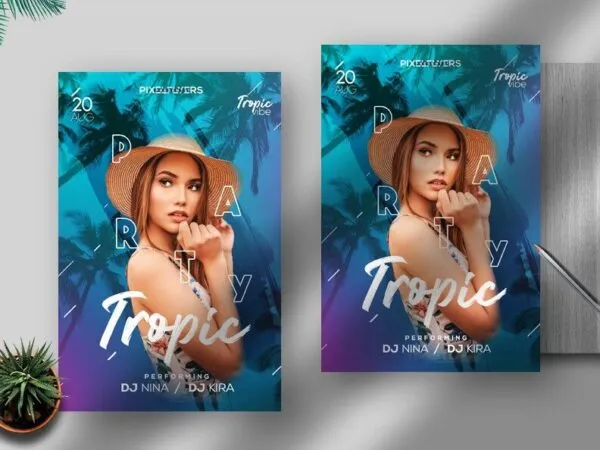 Modern Tropical Beach Party Flyer Template 1