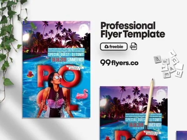 Modern Tropical Pool Night Party Flyer Template 1