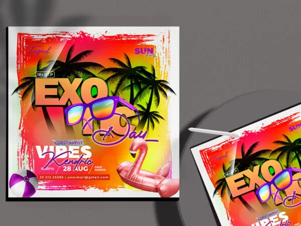 Modern Tropical Summer Party Flyer Instagram Post Template 1