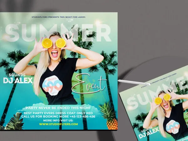 Modern Tropical Summer Party Flyer and Instagram Template 1