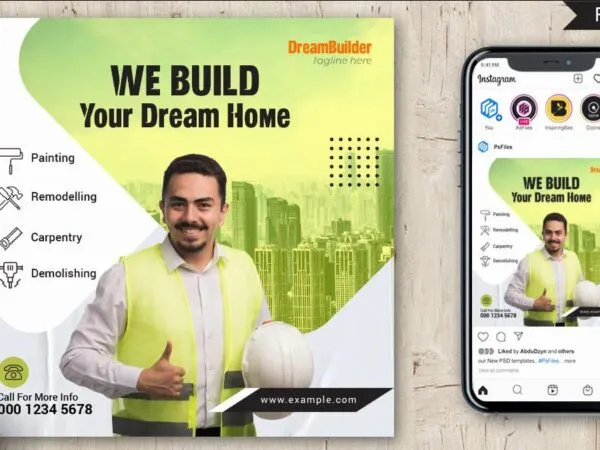 Modern Urban Construction Company Flyer Instagram Post Template 1