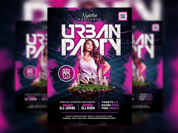 Modern Urban DJ Party Flyer Template 1
