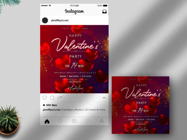 Modern Valentines Day Party Instagram Post Template 1