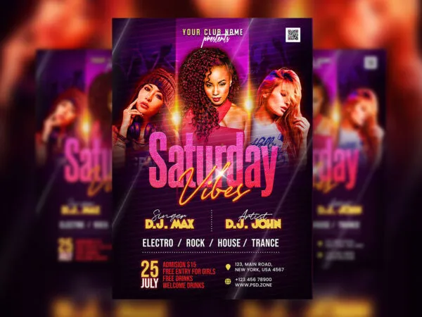 Modern Vibrant Saturday Nightclub Party Flyer Template 1
