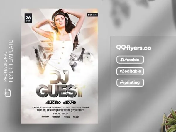 Modern White Guest DJ Party Flyer Template 1