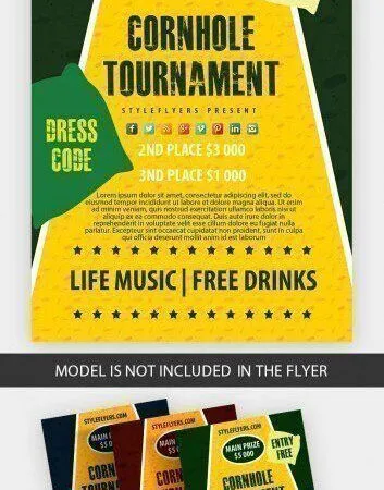 Modern Yellow and Green Cornhole Tournament Flyer Template 1