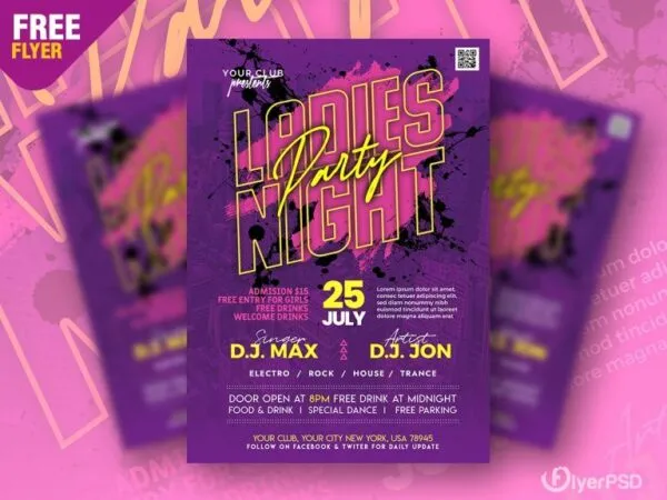 Modern purple Ladies Night Party Flyer Template 1