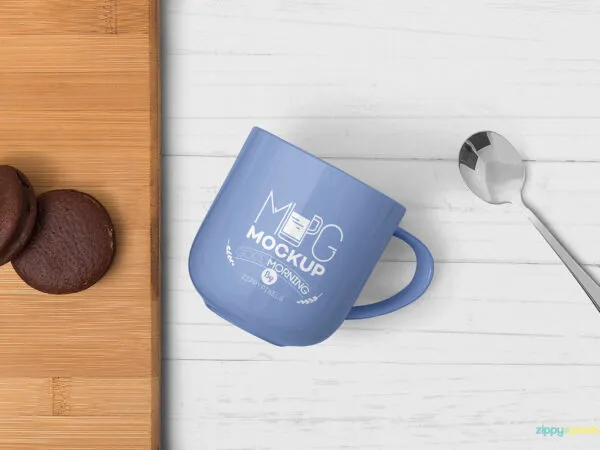 Mug Mockup Featuring a Spoon Wooden Tray and Choco Pies 1