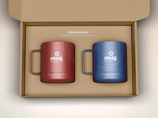 Mug with Box Packaging Mockup in Top Sight 1