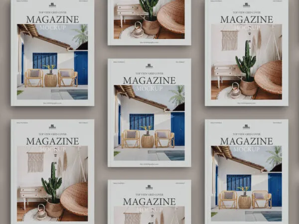 Multiple Grid Cover Magazines Mockup in Three Row 1