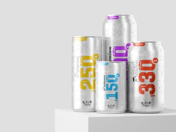 Multisize Beer Can Mockup in 3 Showcases 1