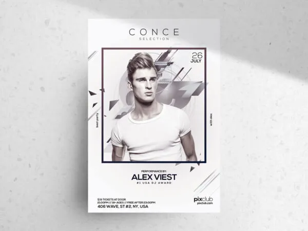 Music Flyer Template Featuring White Abstract Theme 1