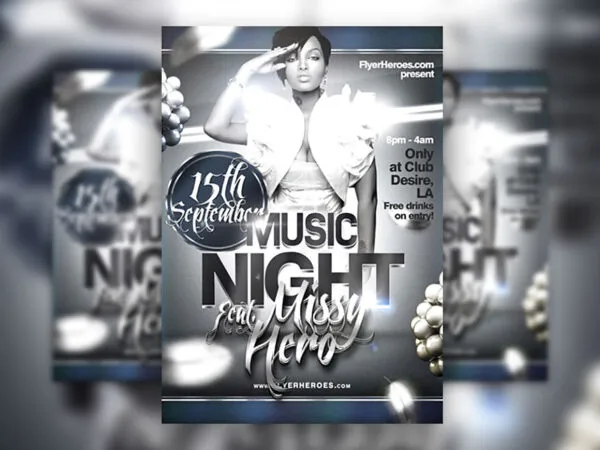 Music Night Flyer Template with Shiny Silver Theme 1