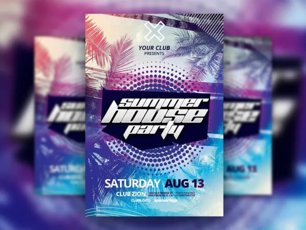 Music Party Flyer Template with Palm Tree Shadow Background 1