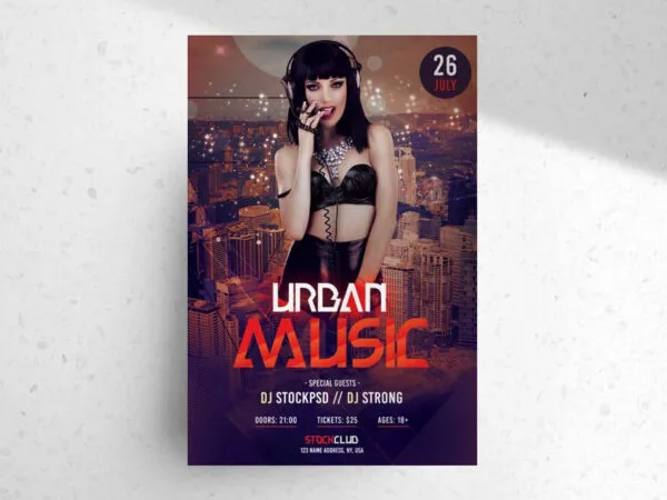 Musical Nightclub Flyer Template Featuring City View Buildings Background 1