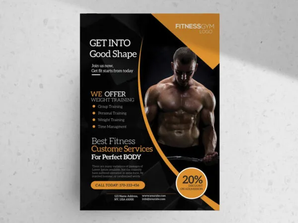 Mustard Black Abstract Fitness Center Flyer Template 1