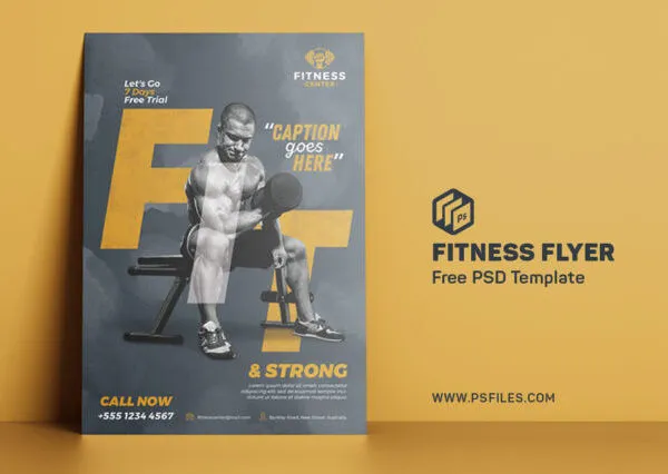 Mustard Gray Modern Fitness Center Flyer template 1
