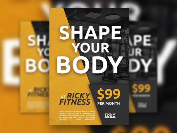Mustard and Dark Gray Fitness Flyer Template 1