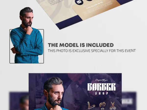 Navy Beige Modern Barber Shop Flyer Template 1