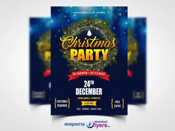 Navy Blue Christmas Party Flyer Template 1