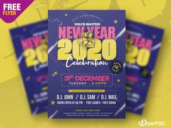 Navy Blue Festive New Years Eve Party Flyer Template 1