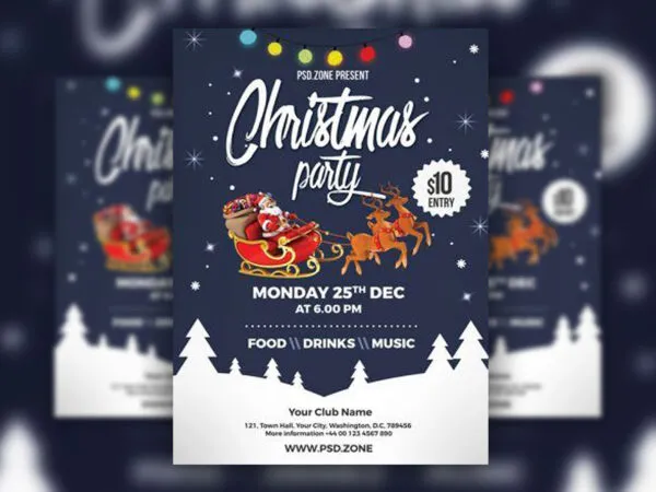 Navy Blue Illustrated Christmas Party Flyer Template 1