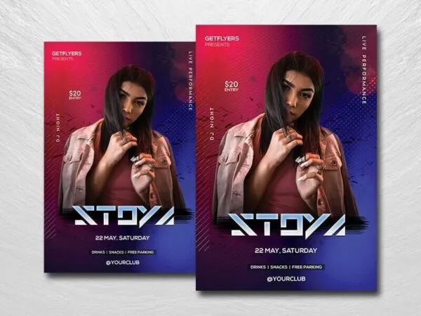 Navy Blue Red Modern Dance Nightclub Flyer Template 1