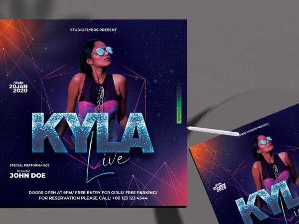Navy Futuristic Night Party Flyer Instagram Template 1