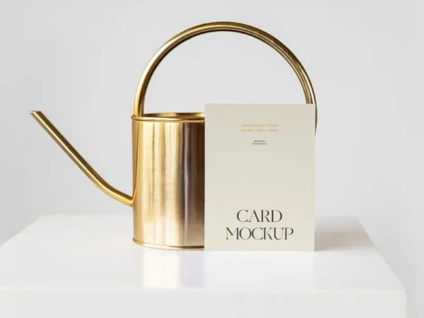 Neat Rectangular Card Mockup Against Watering Can 1