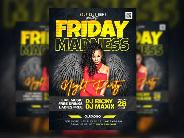Neon Black Nightclub Friday Party Flyer Template 1