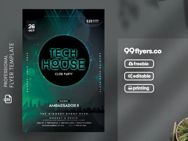 Neon Black and Green Music Party Flyer Template 1