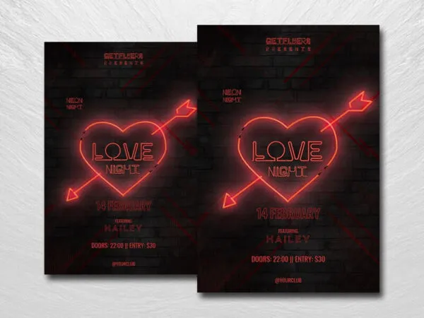Neon Black and Red Valentine Night Flyer Template 1
