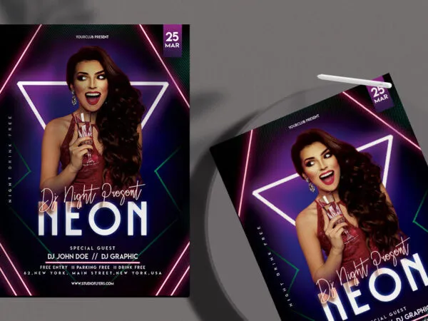 Neon Border Club Party Flyer Template 1
