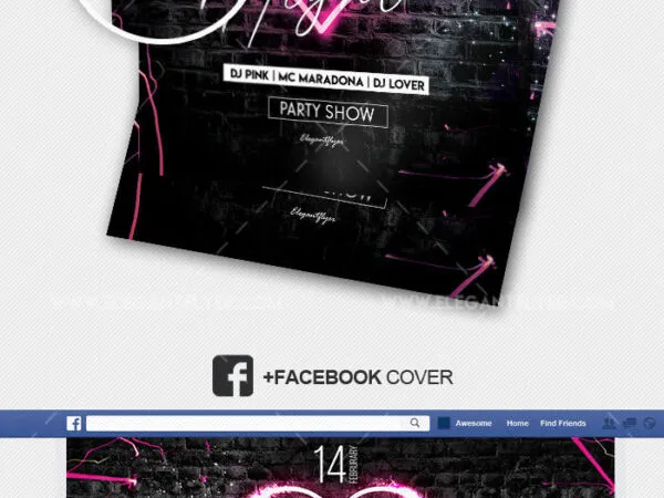 Neon Brick Wall DJ Event Flyer Instagram Post and Facebook Cover Templates 1