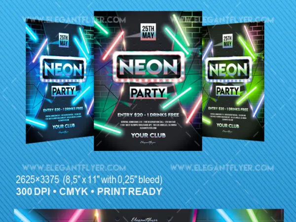 Neon Brick Wall Nightclub Party Flyer and Facebook Cover Template 1